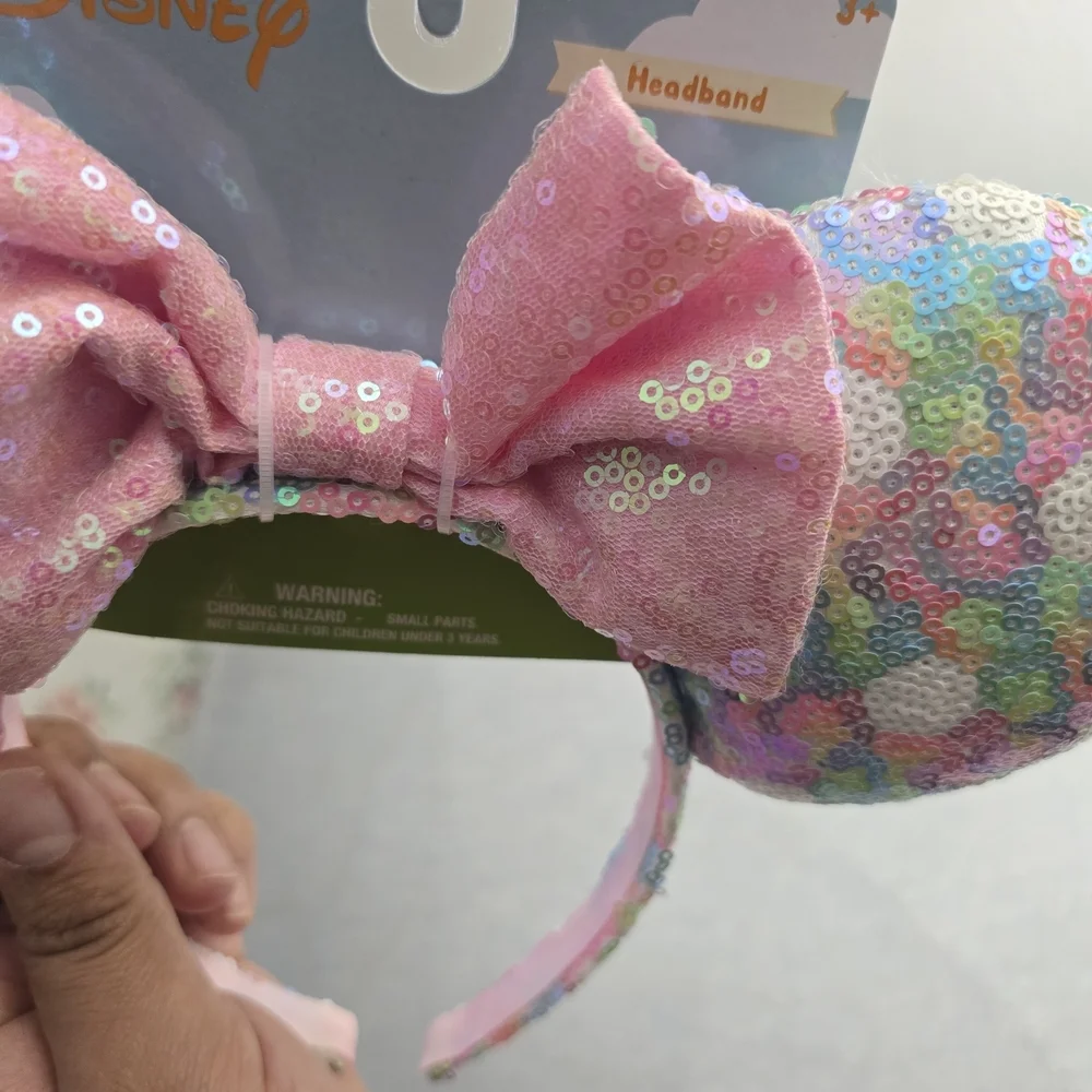 Disney Sequin Rainbow Minnie Ears Headband with Pink Bow - Picture 6 of 6